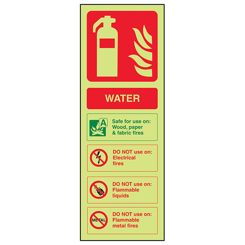 GITD Glow In Dark Water Extinguisher Safety Sign For Site