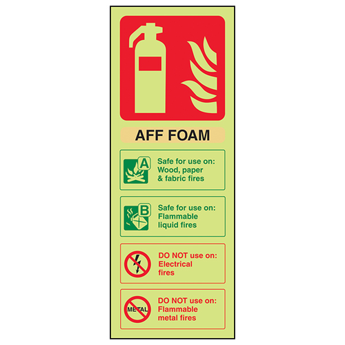 AFF Glow Foam Extinguisher Safety Sign For Workplaces