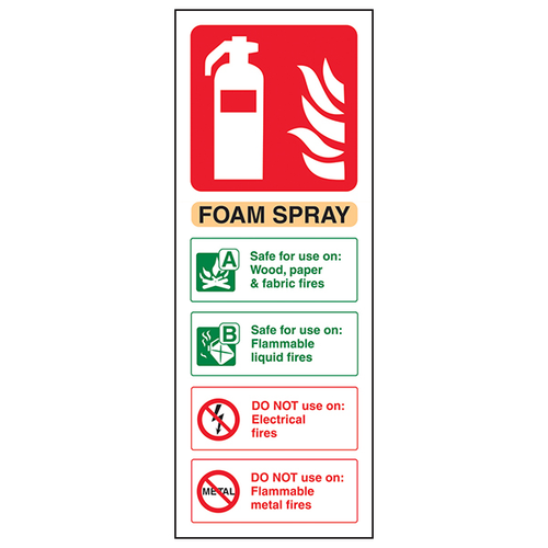 Foam Spray Fire Extinguisher Safety Sign BS For Workplace