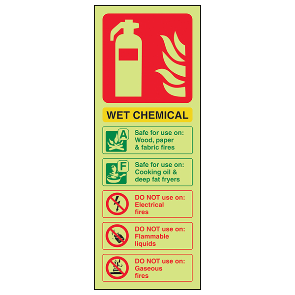 GITD Glow Wet Chemical Extinguisher Safety Sign For Kitchens
