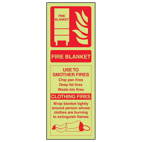 GITD Fire Blanket Safety Sign Photoluminescent For Workplaces
