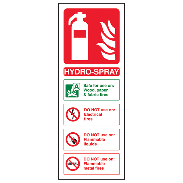 Hydro Spray Fire Extinguisher Safety Sign BS5499 Compliant