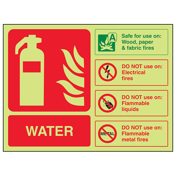Photoluminescent Water Extinguisher Safety Sign For Workplace
