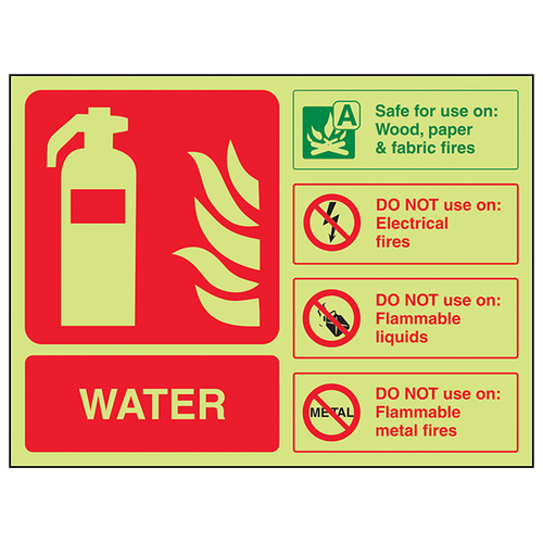Photoluminescent Water Extinguisher Safety Sign For Workplace