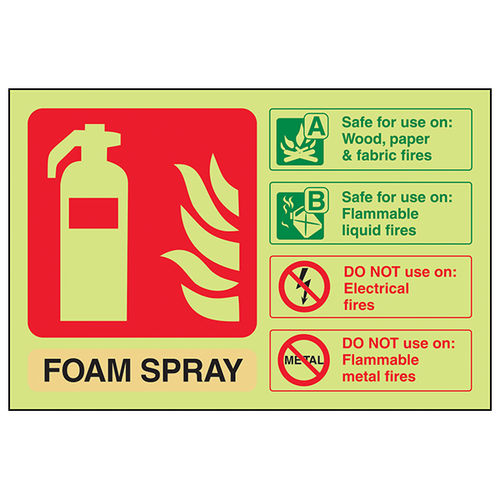 GITD Foam Spray Extinguisher Safety Sign For Workplace