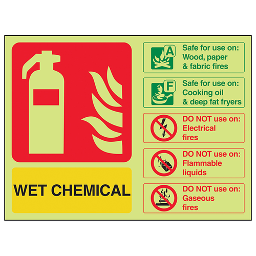Glow Wet Chemical Extinguisher Safety Sign For Kitchens