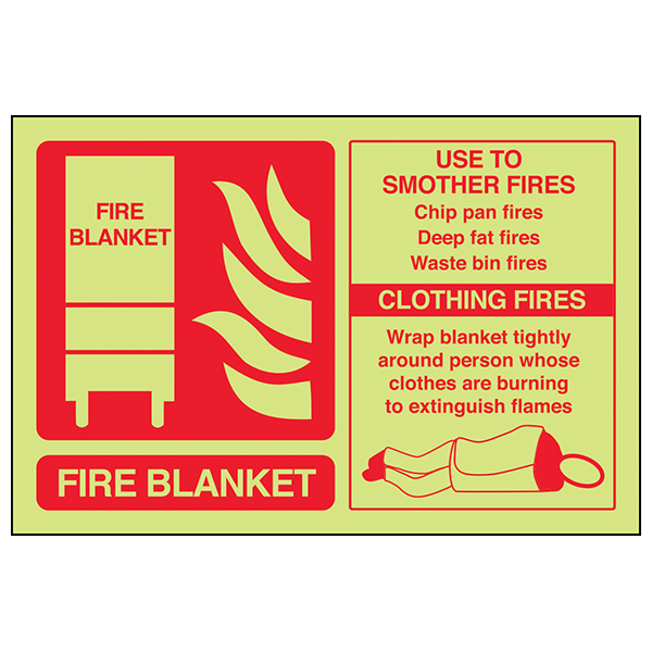 GITD Fire Blanket ID Safety Sign Visible Glow For Workplace