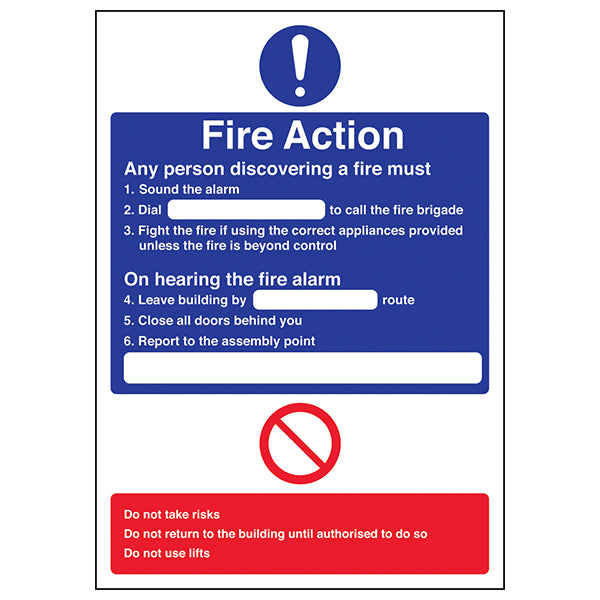 A4 Fire Action Safety Sign Base Improves Response For Staff