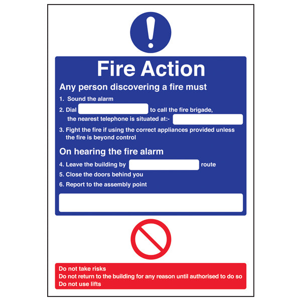 Fire Action Safety Sign EN ISO 7010 Compliant For Workplace