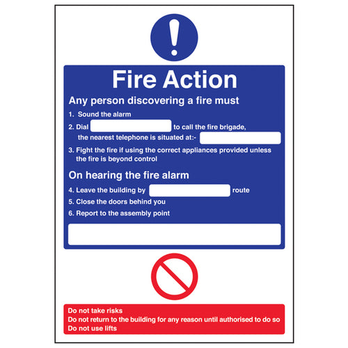 Fire Action Safety Sign EN ISO 7010 Compliant For Workplace