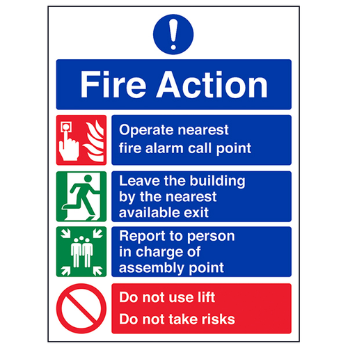 Fire Action Notice Do Not Use Lift Safety Sign BS5499 Staff