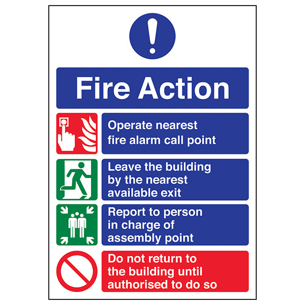 Fire Action Safety Sign A4 Clear Instructions For Staff