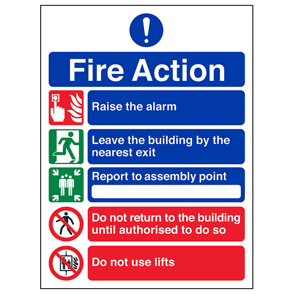 Fire Action Safety Sign Clear Emergency Evac Workplace