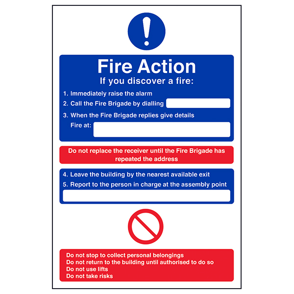 Fire Action Safety Sign BS Compliant Essential Workplace