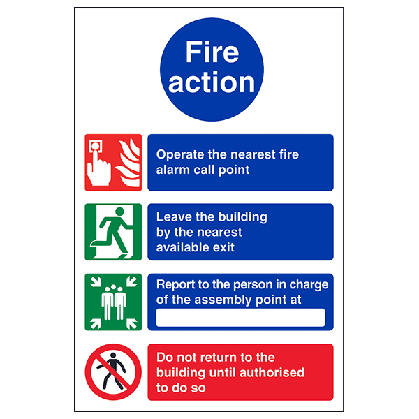 Fire Action Safety Sign Clear Compliant For Workplaces
