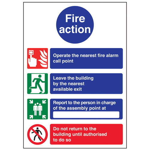 Fire Action Safety Sign A4 4 Point Clear Notice For Staff