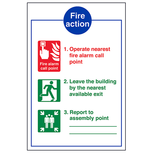 Fire Action Safety Sign Clear Instructions For Workplaces