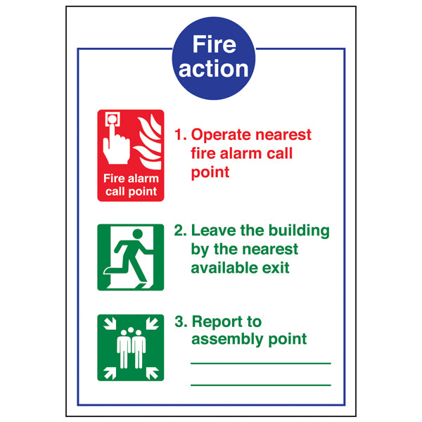 Fire Action Notice A4 Safety Sign Base Clear For Staff