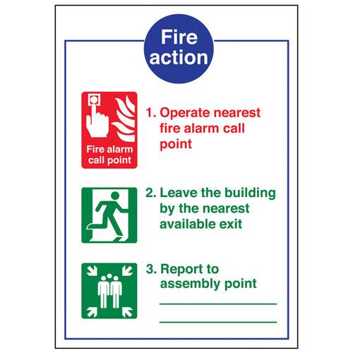 Fire Action Notice A4 Safety Sign Base Clear For Staff