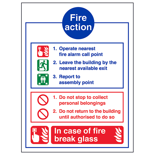 Fire Action Safety Sign Essential BS5499 For Workplaces