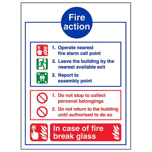 Fire Action Safety Sign Essential BS5499 For Workplaces