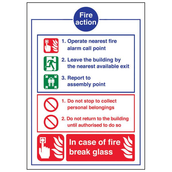 Fire Action Notice Safety Sign EN ISO Compliant For Work