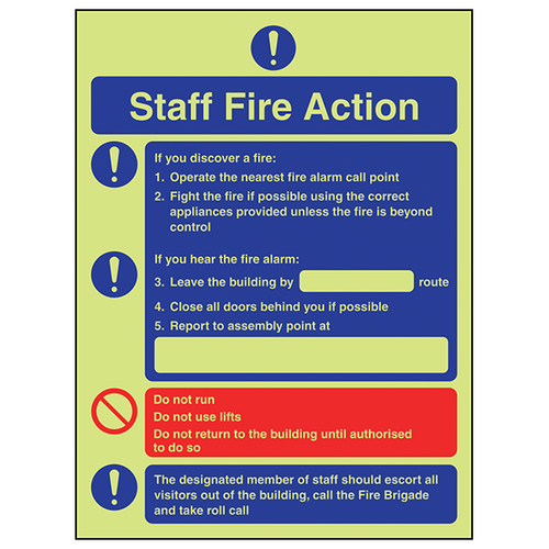 GITD Fire Action Safety Sign Clear Instructions For Staff