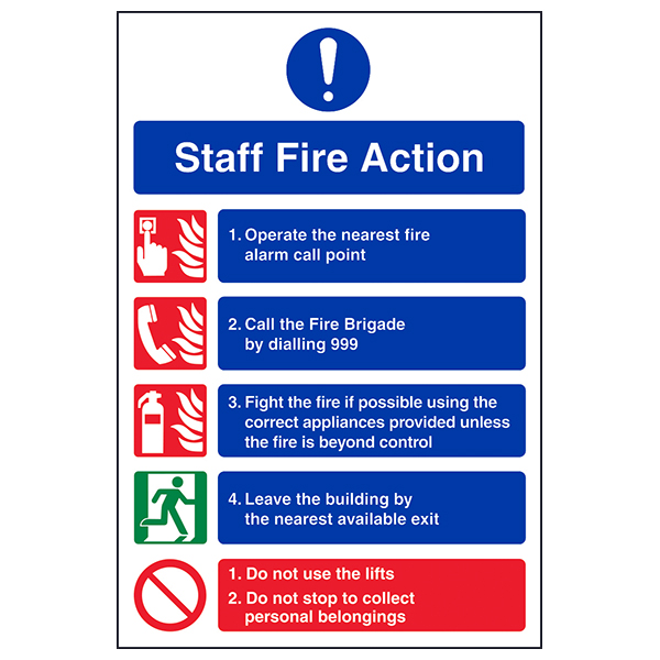 Staff Fire Action Notice Safety Sign For Staff Use Clear