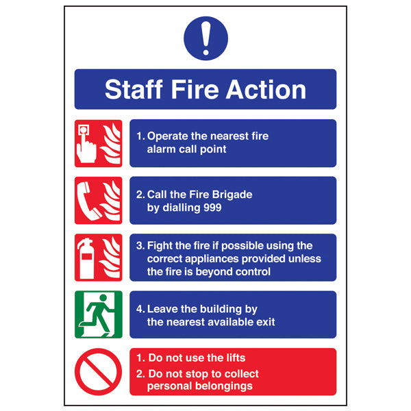 A4 Staff Fire Action Notice Safety Sign For Staff Safety