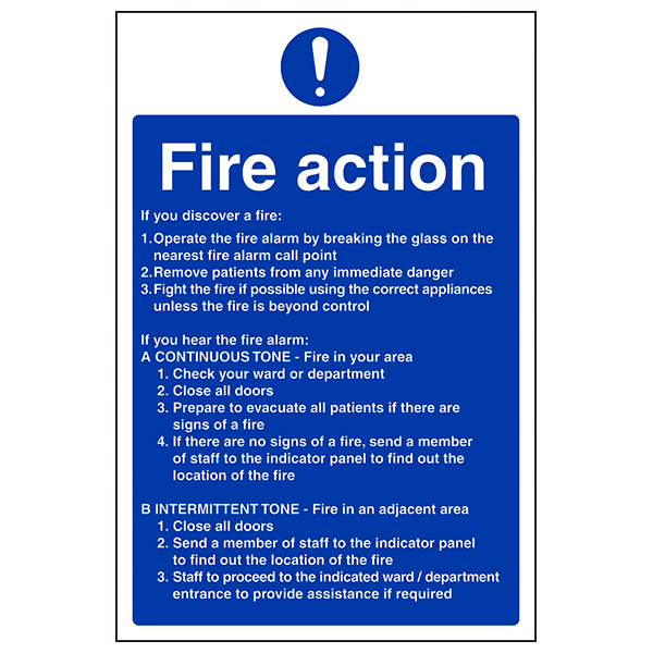 Fire Action Safety Sign Essential For Hospitals Nursing