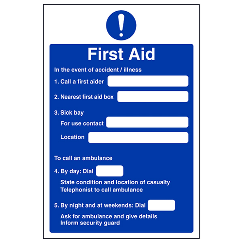 First Aid Action Notice Safety Sign Essential Workplace