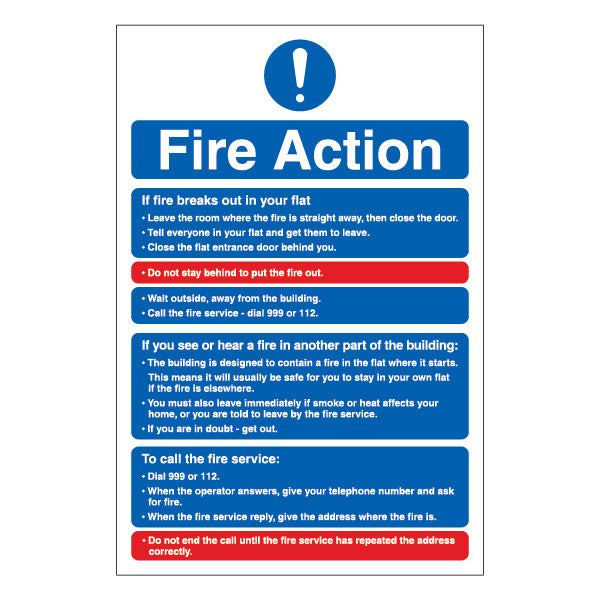 Fire Action Stay Put Safety Sign For Flats Apartments