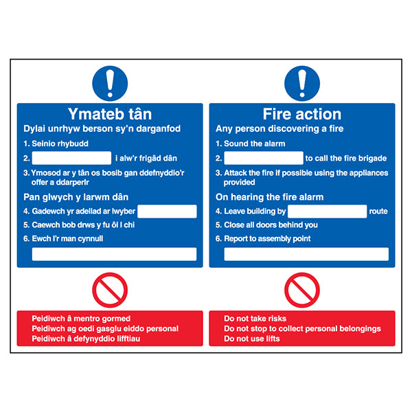 Fire Action Safety Sign Welsh English For Workplaces