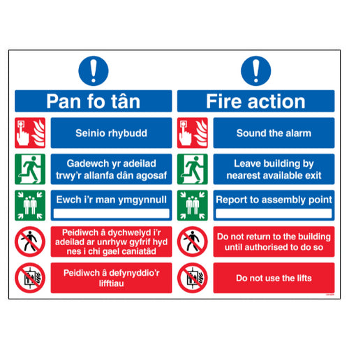 Welsh English Fire Action Safety Sign Essential For Staff