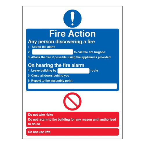 Fire Action Safety Sign Compliant EN ISO 7010 Workplace