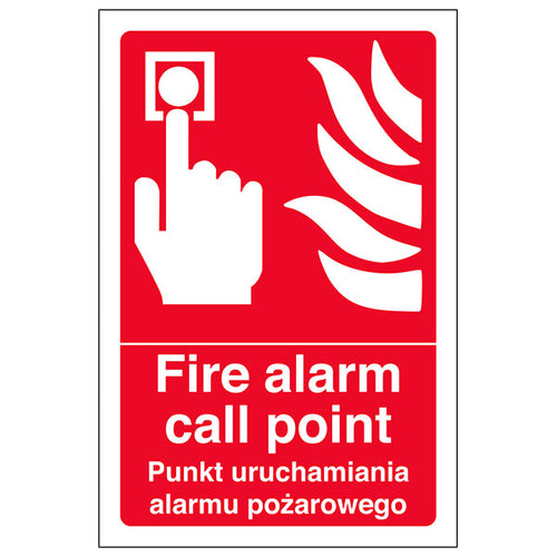 Fire Alarm Call Point Safety Sign Bilingual Polish English