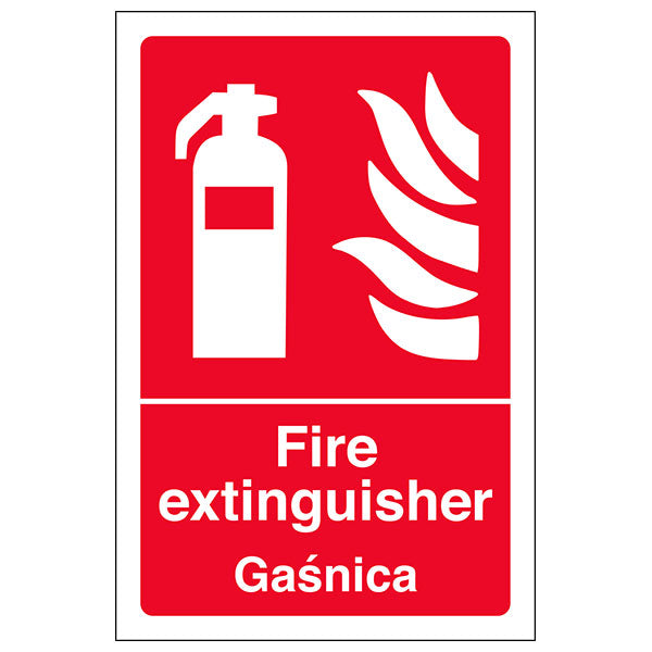 Fire Extinguisher Safety Sign Bilingual English Polish Clear