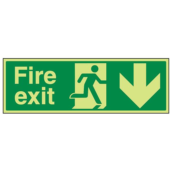 Photoluminescent Fire Exit Arrow Down Safety Sign For Office