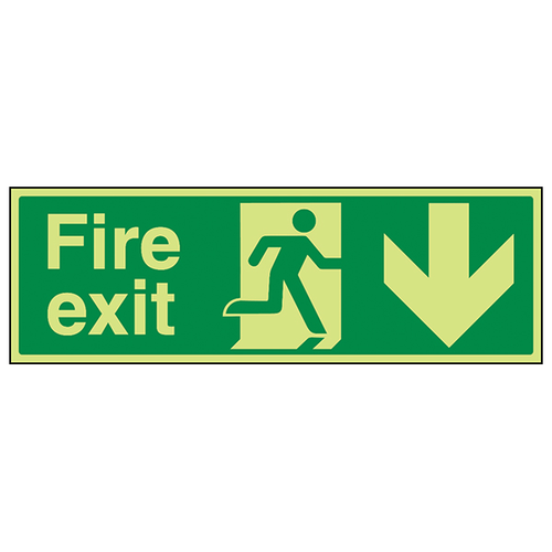 Photoluminescent Fire Exit Arrow Down Safety Sign For Office
