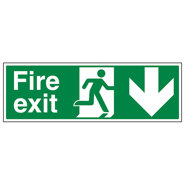 Fire Exit Arrow Down Safety Sign BS Compliant Workplace