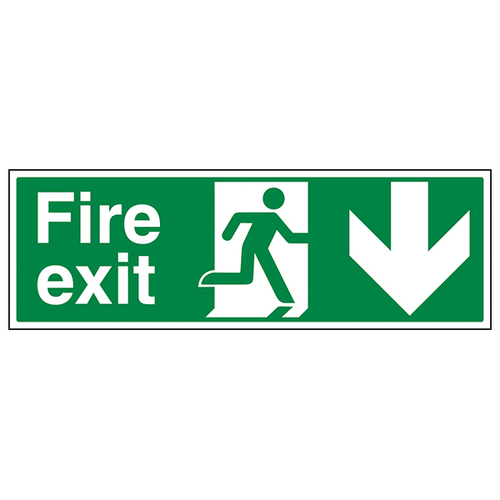 Fire Exit Arrow Down Safety Sign BS Compliant Workplace