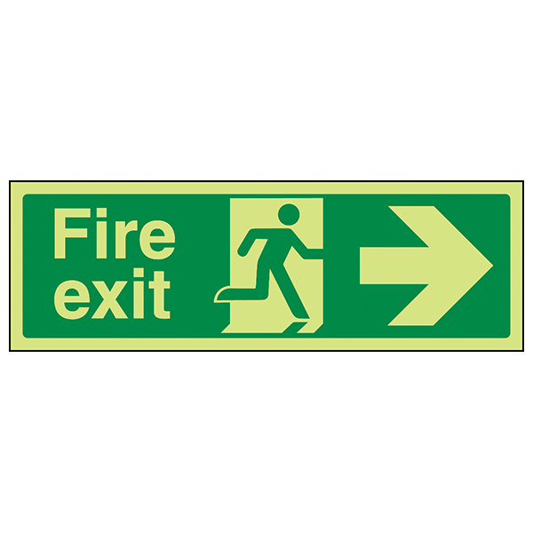 GITD Fire Exit Arrow Right Safety Sign Glow For Worksites