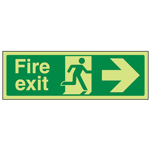 GITD Fire Exit Arrow Right Safety Sign Glow For Worksites