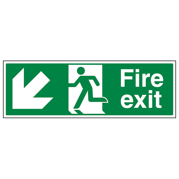 Fire Exit Arrow Down Left Safety Sign BS 5499 For Workplace
