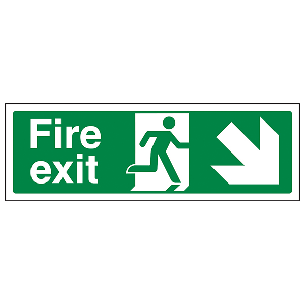 Fire Exit Arrow Down Right Safety Sign BS5499 Compliant