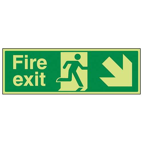 GITD Glow Fire Exit Arrow Right Safety Sign Buildings