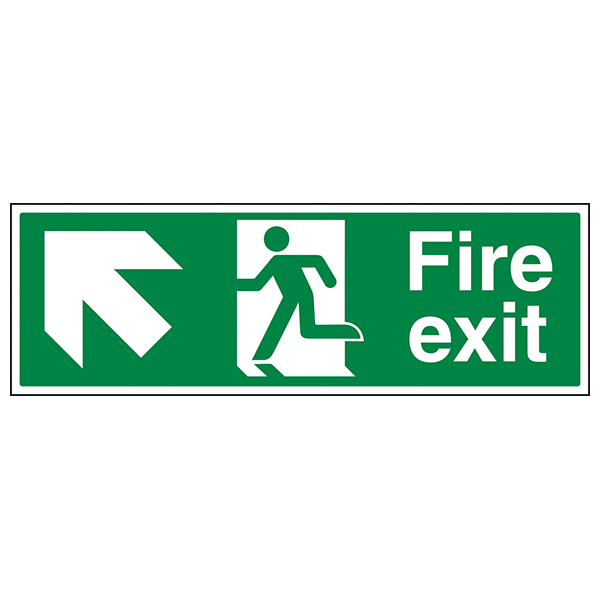 Fire Exit Arrow Up Left Safety Sign BS 5499 Compliant