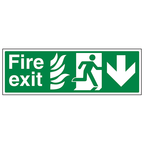 NHS Fire Exit Arrow Down Safety Sign For Hospital Staff