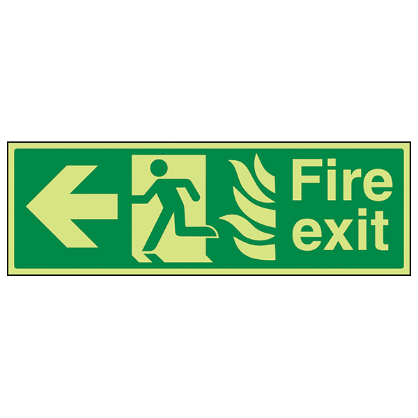 GITD Fire Exit Safety Sign NHS Glow Arrow Left Facilities