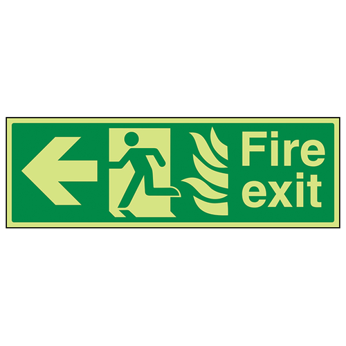 GITD Fire Exit Safety Sign NHS Glow Arrow Left Facilities
